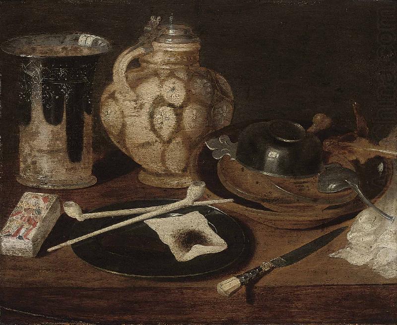 Pipes and tobacco on a pewter plate, Georg Flegel